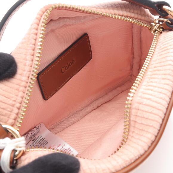 Chloe canvas corduroy pink brown Shoulder leather Bag - Picture 3 of 4